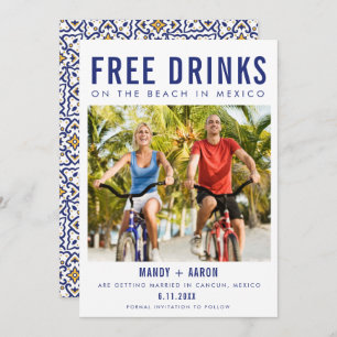 Free Drinks Beach in Mexico Destination Wedding  Save The Date