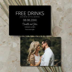 Free Drinks Black White Photo Wedding  Save The Date