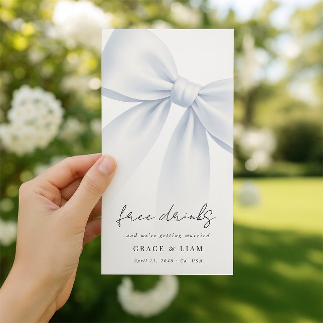 Free Drinks Blue Bow Bookmark Wedding Save The Date (Creator Uploaded)