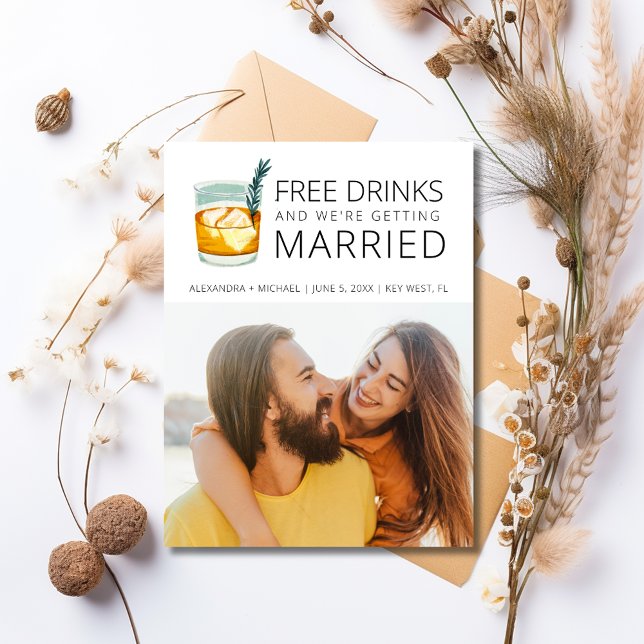 Free Drinks Budget Wedding Save the Date Announcement Postcard (Free Drinks Budget Wedding Save the Date Announcement Postcard)