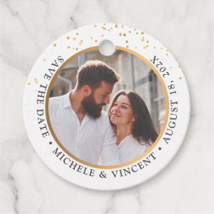 Free Drinks Casual Save The Date Black Gold Photo  Favour Tags