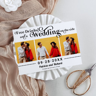 Free Drinks Casual Wedding Save The Date 3 Photo Invitation