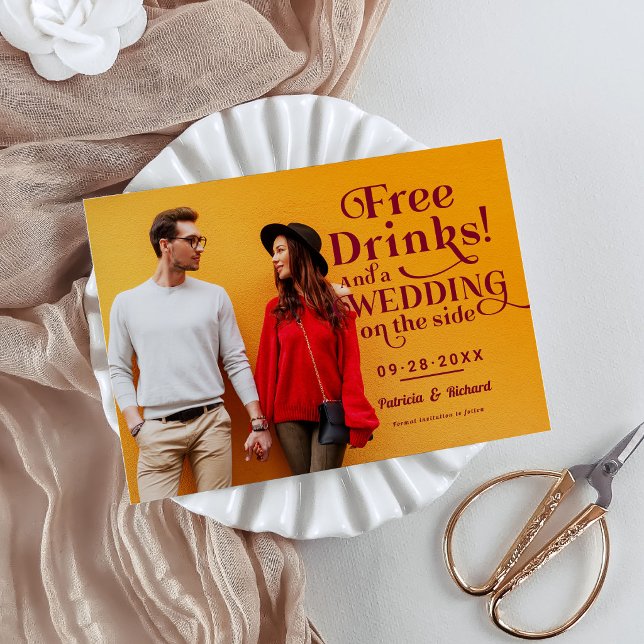 Free Drinks Funny Casual Wedding Save The Date Invitation (Creator Uploaded)