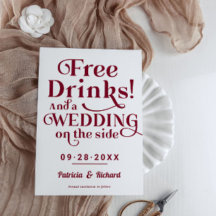 Free Drinks Funny Casual Wedding Save The Date Invitation