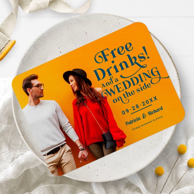 Free Drinks Funny Casual Wedding Save The Date Magnet (Creator Uploaded)