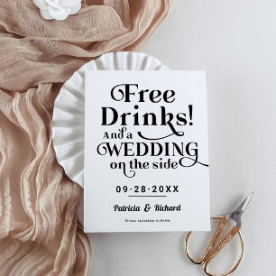 Free Drinks Funny Casual Wedding Save The Date Postcard