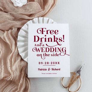 Free Drinks Funny Casual Wedding Save The Date Postcard