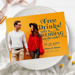 Free Drinks Funny Casual Wedding Save The Date Postcard