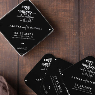 Free drinks funny modern wedding save the date pap paper coaster