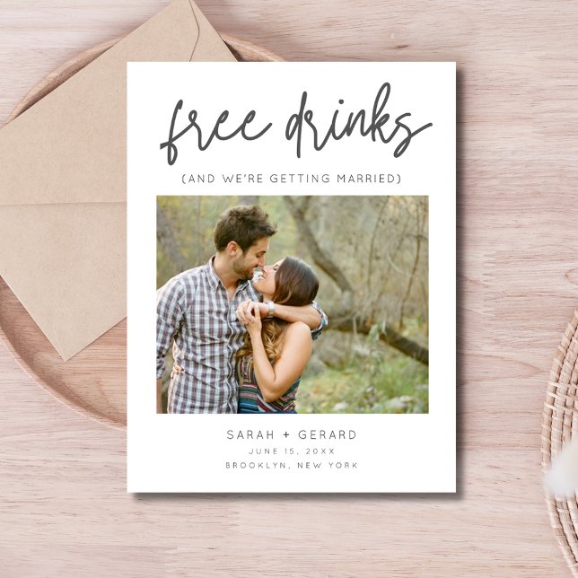 Free Drinks Funny Photo Wedding Save the Date Announcement Postcard (Free Drinks Funny Photo Wedding Save the Date Postcard)