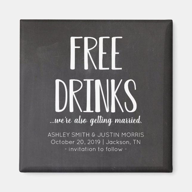 Free Drinks Funny Save the Date Magnets (Front)
