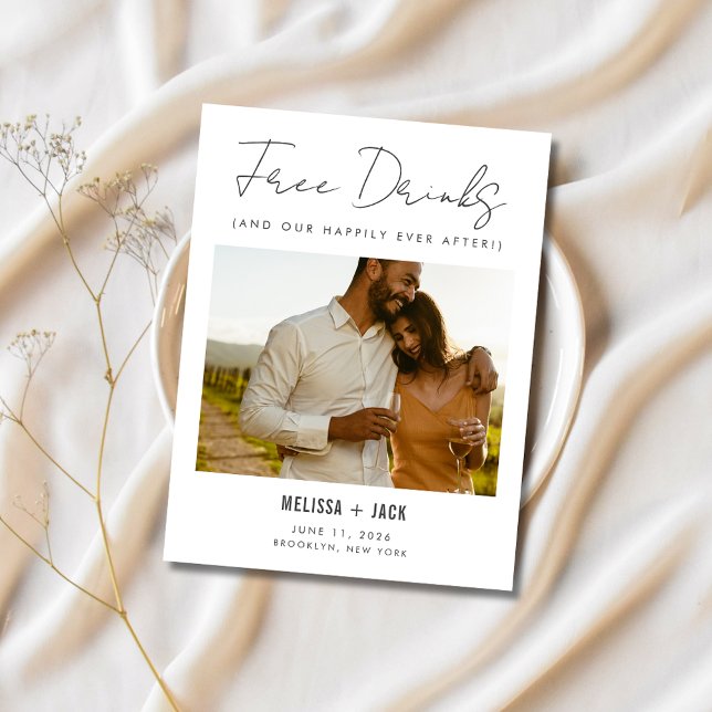 Free Drinks Happily Ever After Save the Date Announcement Postcard (Free Drinks Happily Ever After Save the Date)