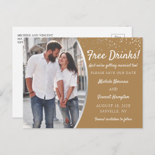 Free Drinks Modern Casual Save The Date with Photo Postcard