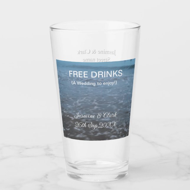 Free drinks save the date beach wedding add name  glass (Front)