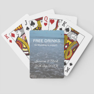 Free drinks save the date beach wedding add name playing cards