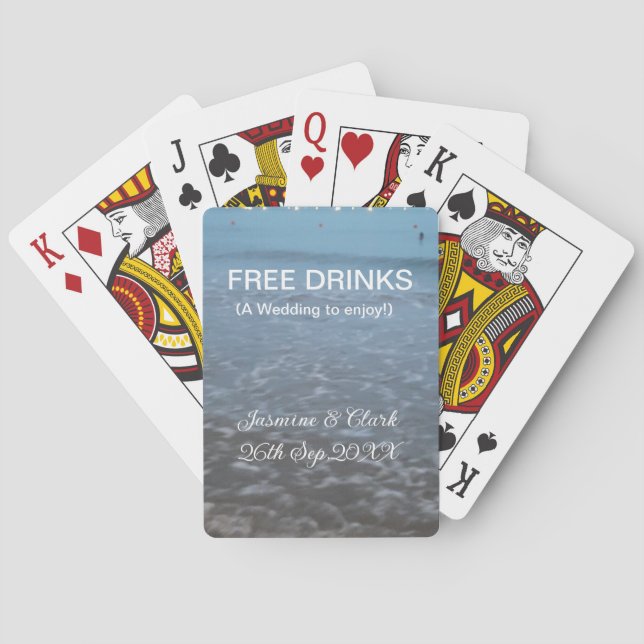 Free drinks save the date beach wedding add name  playing cards (Back)