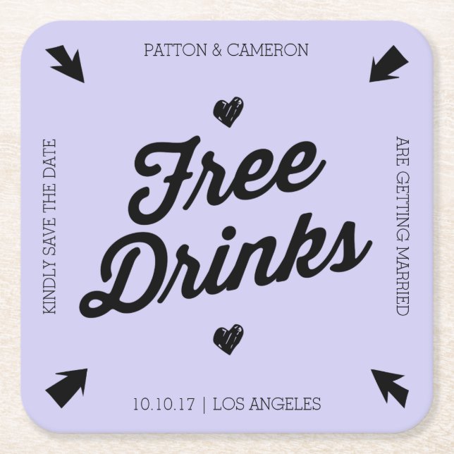Free Drinks Save the Date Coaster (Front)