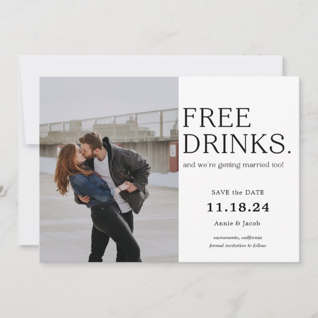 Free Drinks  Save the Date Invitation (Front)