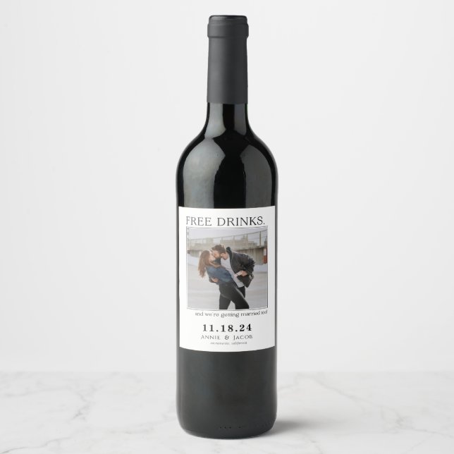 Free Drinks  Save the Date Wine Label (Front)