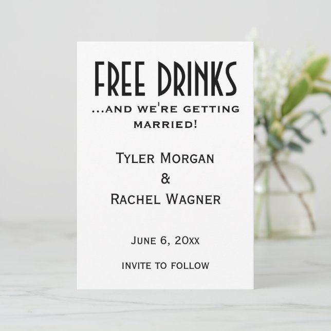 "Free Drinks" Save the Dates Save The Date (Standing Front)