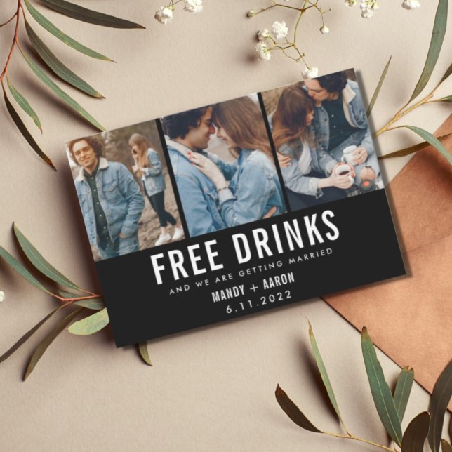 Free Drinks Three Photo Wedding Save the Date (Creator Uploaded)