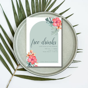 Free Drinks Tropical Beach Wedding Photo  Save The Date