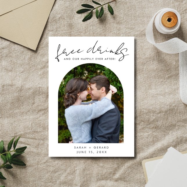 Free Drinks Unique Photo Wedding Save The Date (Funny Photo Wedding Save the Date, Minimalist Save the date, Destination Wedding Save the Date)