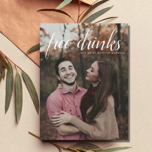 Free Drinks Wedding Photo Save the Date Announcement Postcard