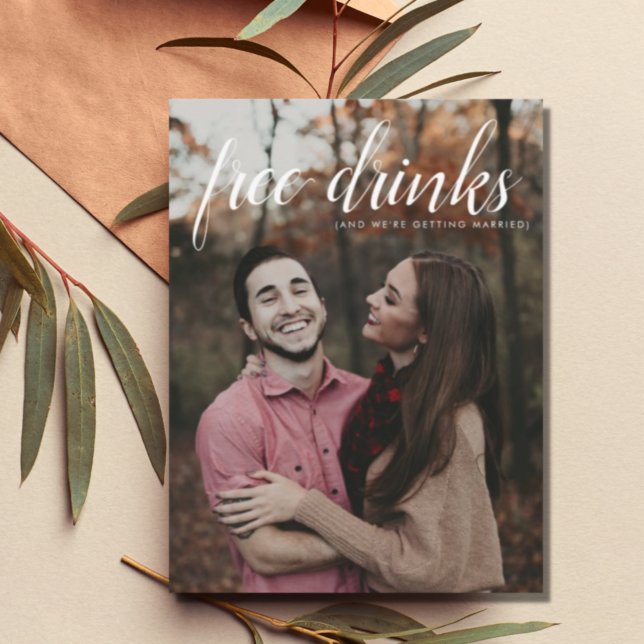 Free Drinks Wedding Photo Save the Date Announcement Postcard (Creator Uploaded)