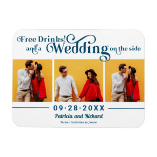 Free Drinks Wedding Save The Date 3 Photo Magnet