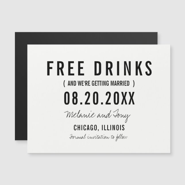 Free Drinks Wedding Save the Date Magnets (Front/Back)