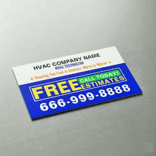 Free Estimates Slogans Professional HVAC Magnetic Business Card