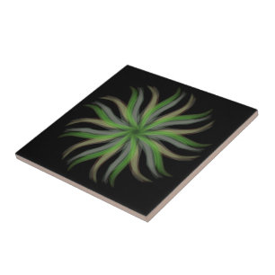 Free Flowing Floral Green Gray Brown Leaves Art Ceramic Tile