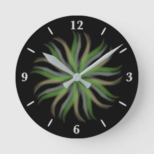 Free Flowing Floral Green Gray Brown Leaves Art  Round Clock