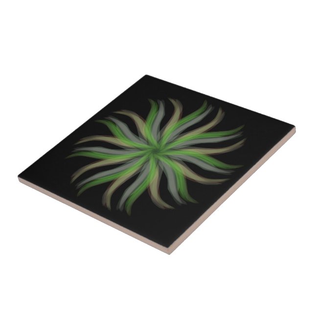 Free Flowing Floral Green Grey Brown Leaves Art Ceramic Tile (Side)