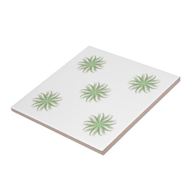 Free Flowing Floral Green Grey Brown Leaves Art Ceramic Tile (Side)