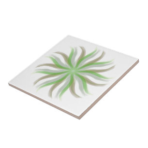 Free Flowing Floral Green Grey Brown Leaves Art Ceramic Tile