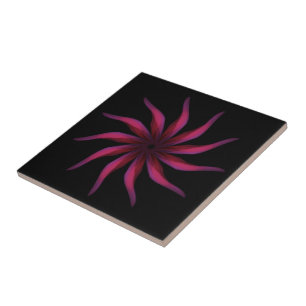Free Flowing Floral Pretty In Pink Leaves Art Ceramic Tile