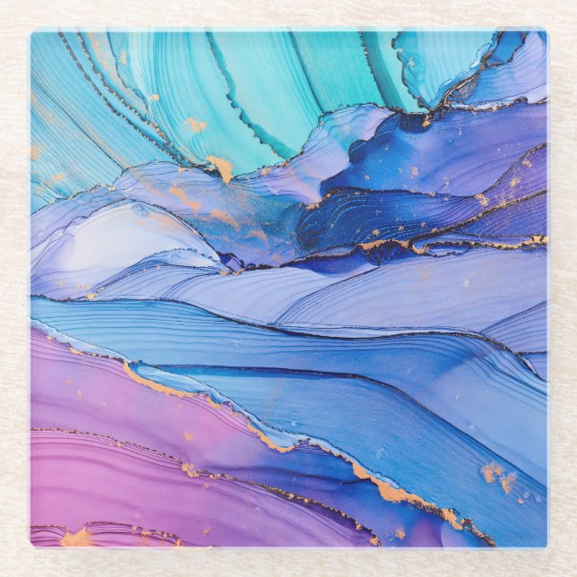 Free-flowing textures, luxury abstract art. glass coaster (Front)