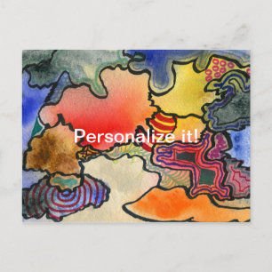 Free form abstract cool & hot colour cells art invitation postcard