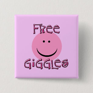Free Giggles with Happy Face in Pink 15 Cm Square Badge