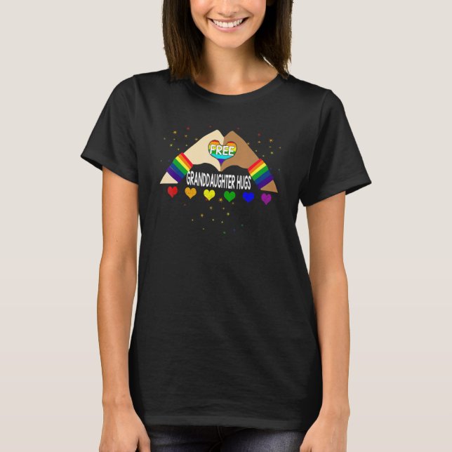 Free Granddaughter Hugs Lgbt Flag Gay Lesbian Prid T-Shirt (Front)