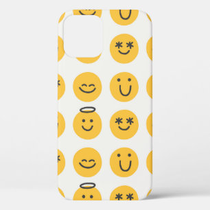 Free hand happy emoji seamless pattern. Positive e iPhone 12 Case
