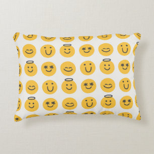 Free hand happy emoji seamless pattern. Positive e Decorative Cushion