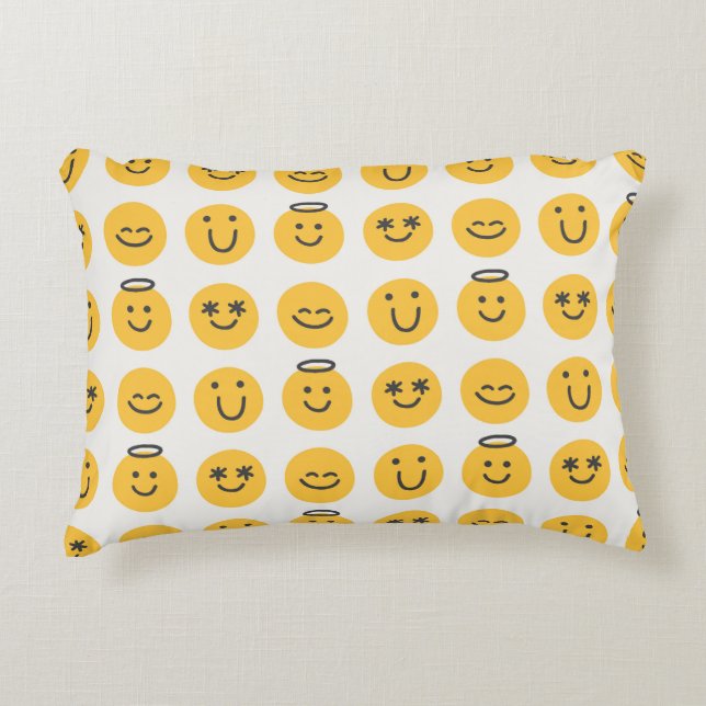 Free hand happy emoji seamless pattern. Positive e Decorative Cushion (Front)
