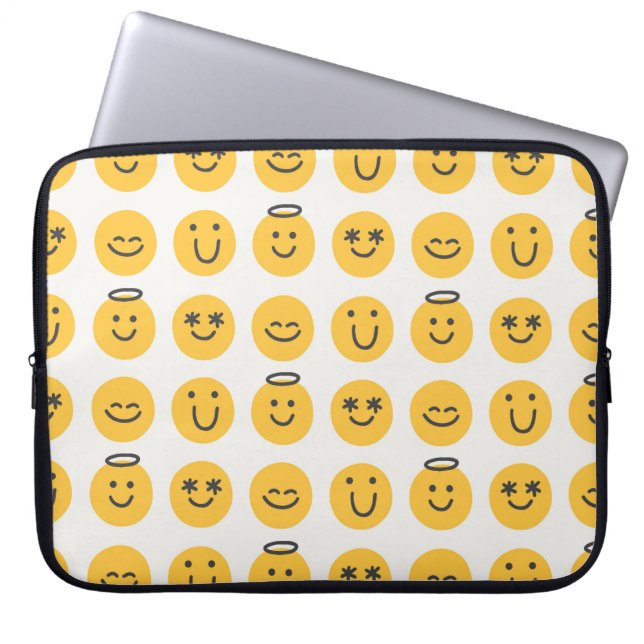 Free hand happy emoji seamless pattern. Positive e Laptop Sleeve (Front)
