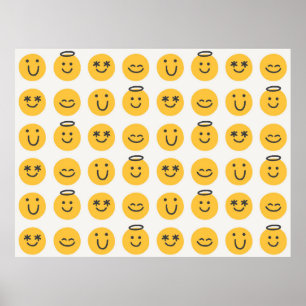 Free hand happy emoji seamless pattern. Positive e Poster