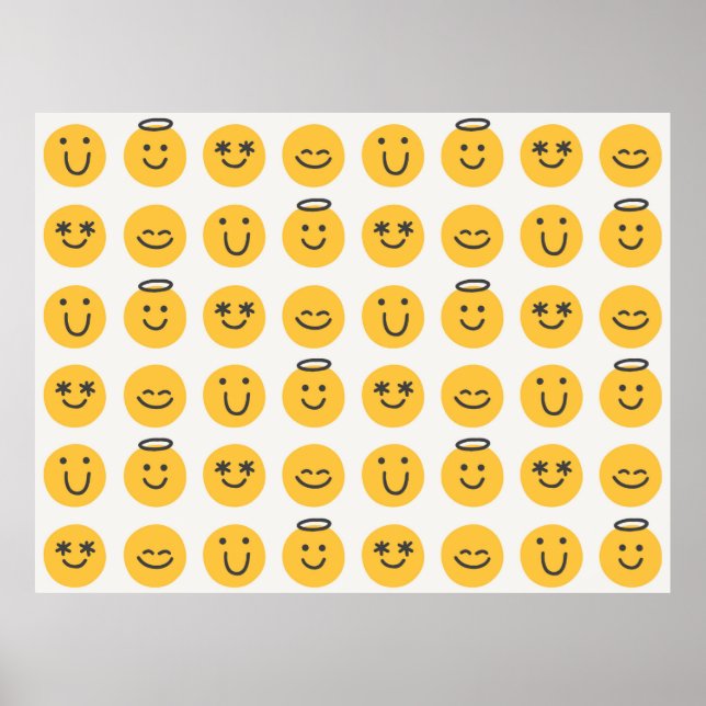 Free hand happy emoji seamless pattern. Positive e Poster (Front)