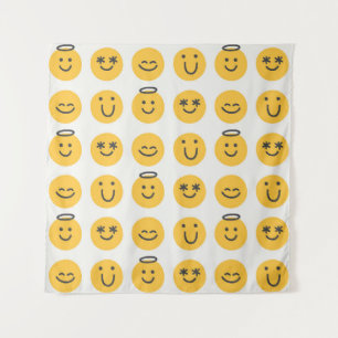 Free hand happy emoji seamless pattern. Positive e Tapestry