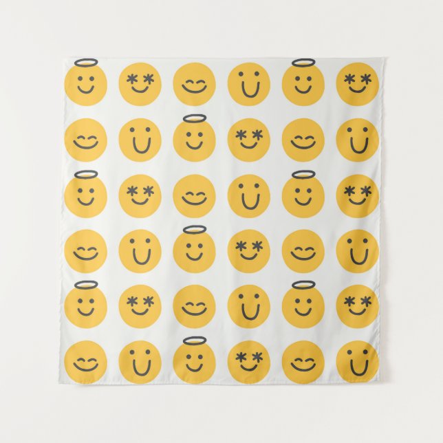 Free hand happy emoji seamless pattern. Positive e Tapestry (Front)